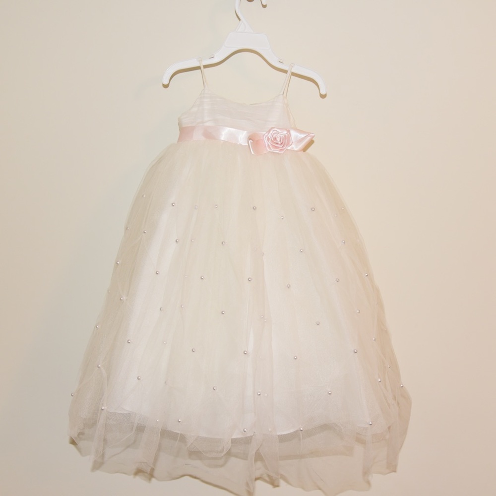 Davids Bridal Flower Girl Dress 2T White Pink Sash